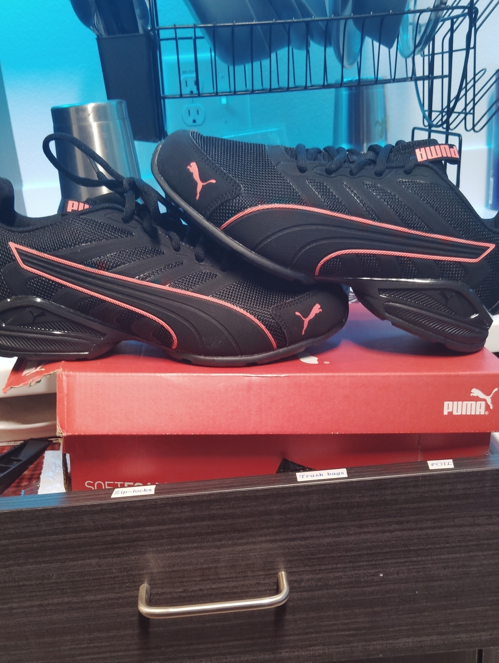 Puma Women's Black Athletic Sneakers with Pink Accents